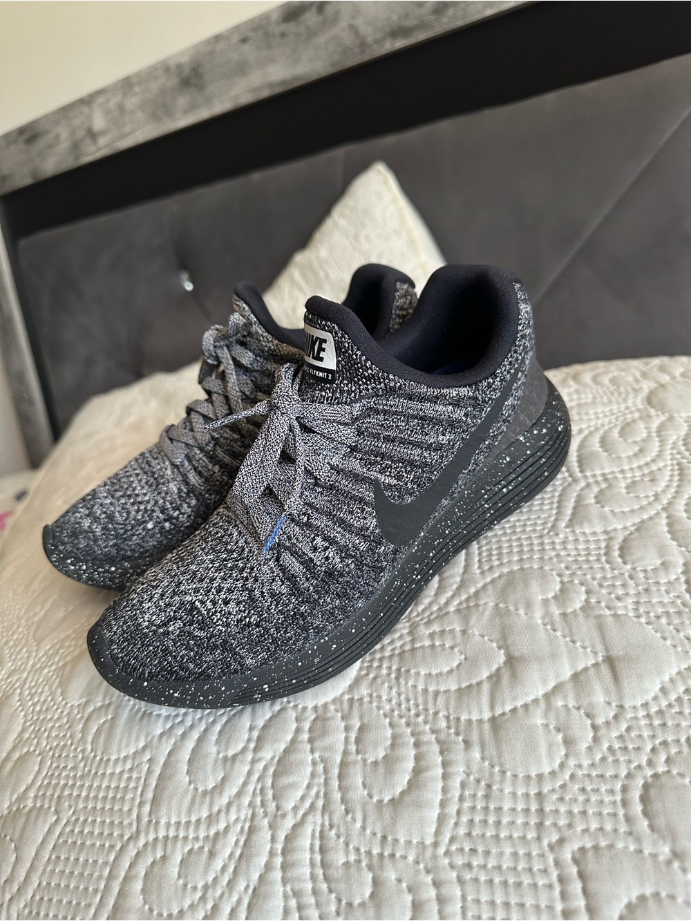 Nike Grey and Black Speckled Flyknit Sneakers